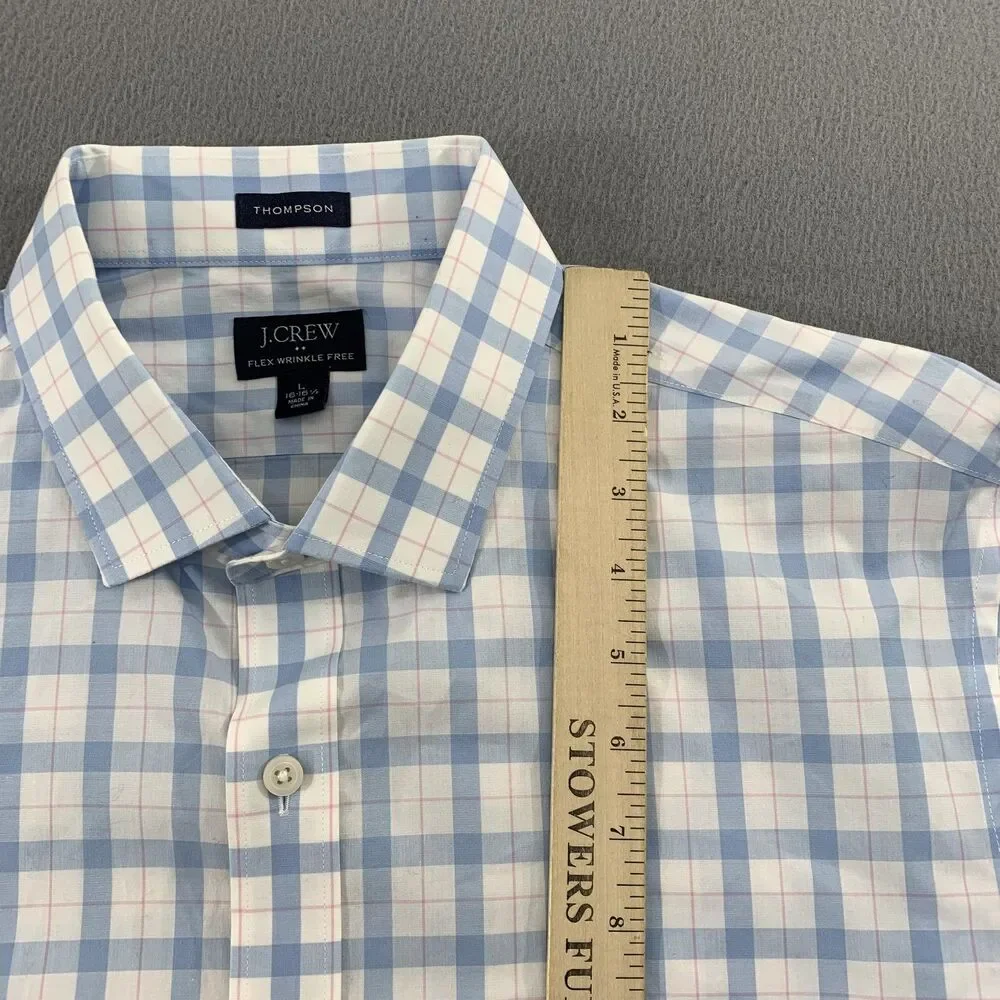 J.Crew Dress Shirt Mens 16.5 34/35 Blue Plaid Thompson Flex Wrinkle Free Stretch